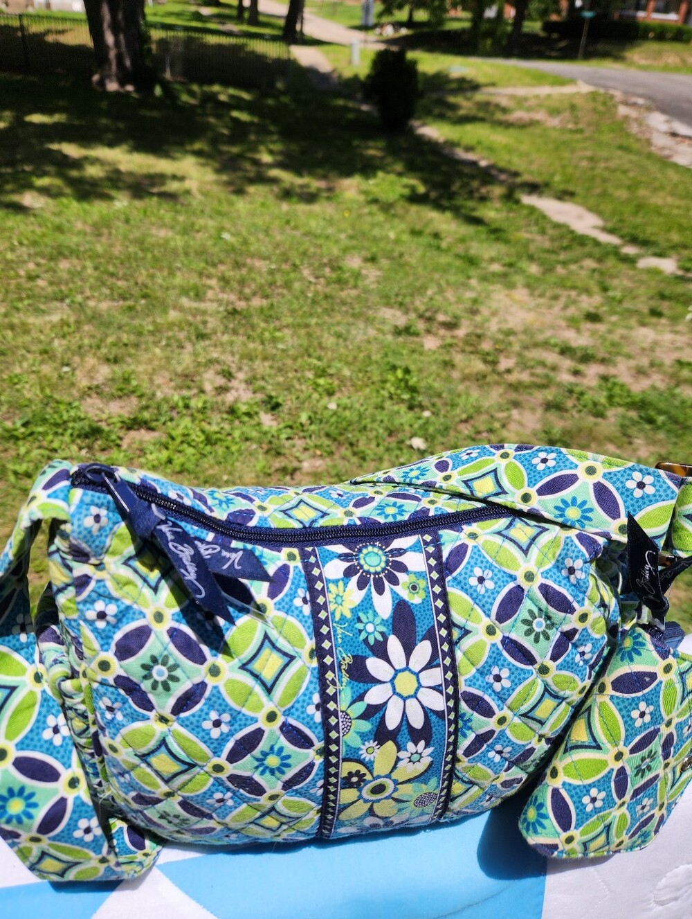Vera Bradley Blue Green Floral Quilted Shoulder Bag - Picture 8 of 13